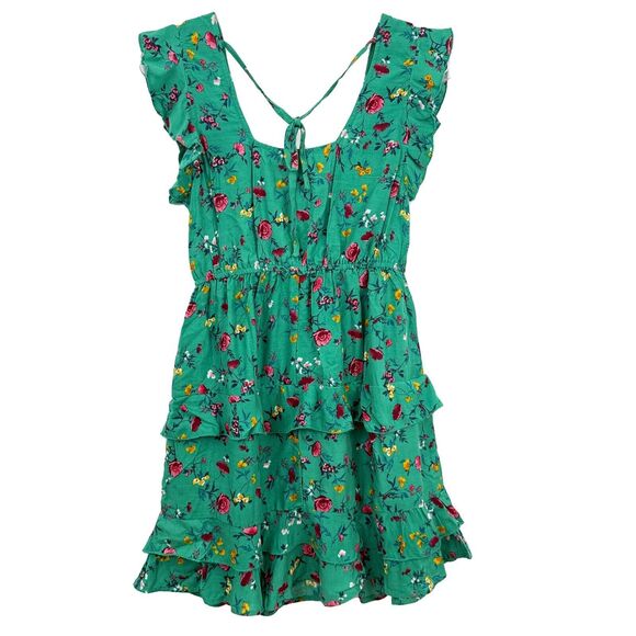 LOTTIE & HOLLY Floral Ruffled Dress M Green Square Neck Mini Spring NWT B81 - Picture 3 of 6